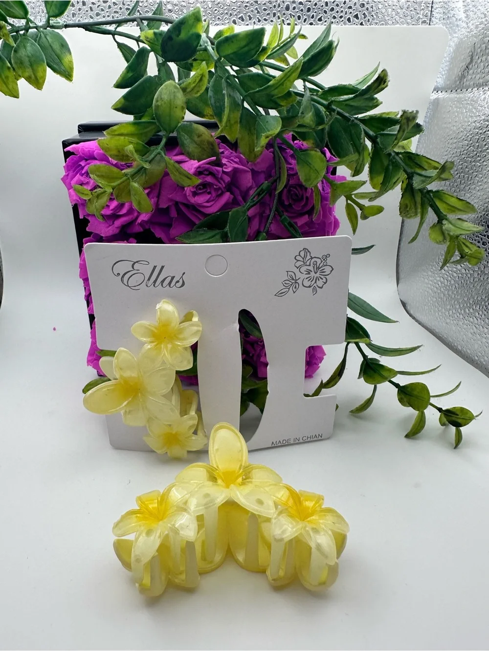 Yellow Floral Plastic Hair Accessories Claw Clips 2Pcs